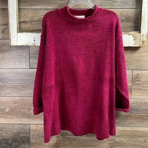 DIANE VON FURSTENBERG Burgundy Red Chunky Knit Crew Neck Sweater Size Large Vtg